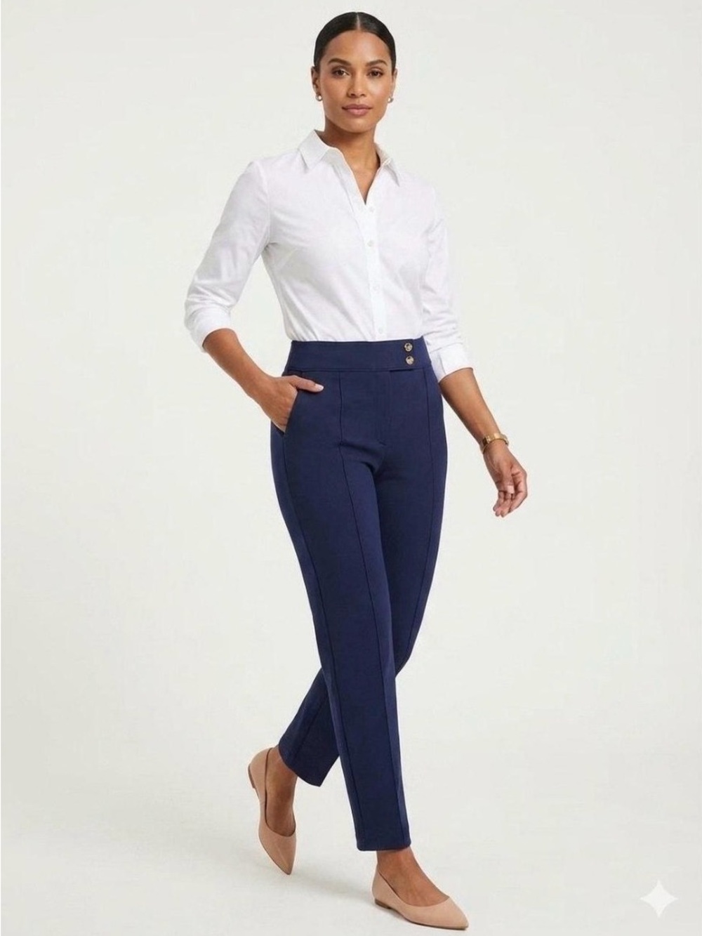 Spanx Tapered Pull-On Ponte Pants -Lapis Blue Size Small